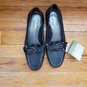 Black leather loafers